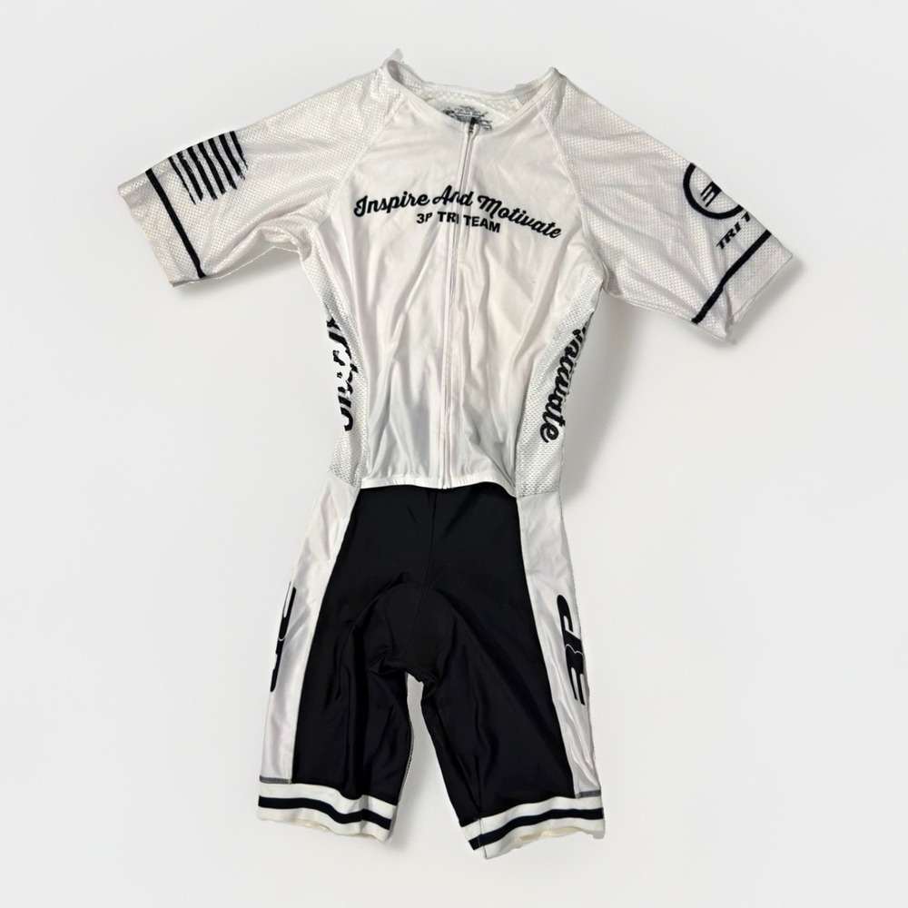 Men's 3P Tri Team Cycling Triathlon Skinsuit White Black Short Sleeve XXL
